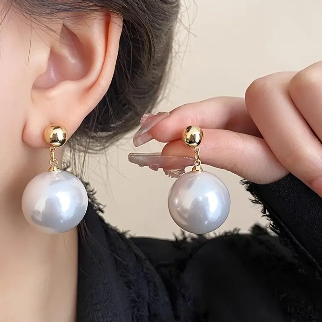 18 Kt Gold Over Titanium White Pearl Drop Earrings